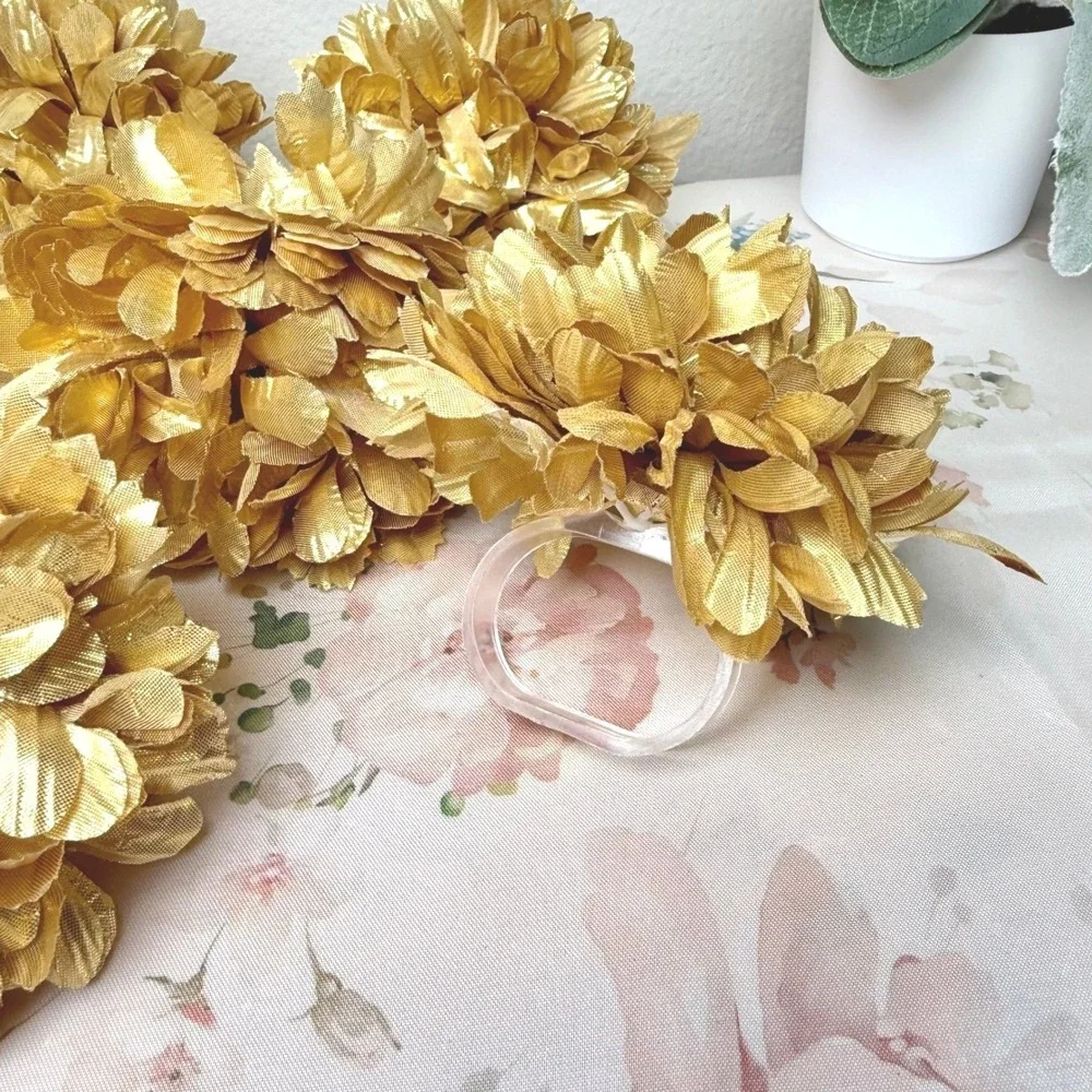 Set of 7 Metallic‎ Gold Floral Napkin Rings Flower Table Decor Wedding Holiday